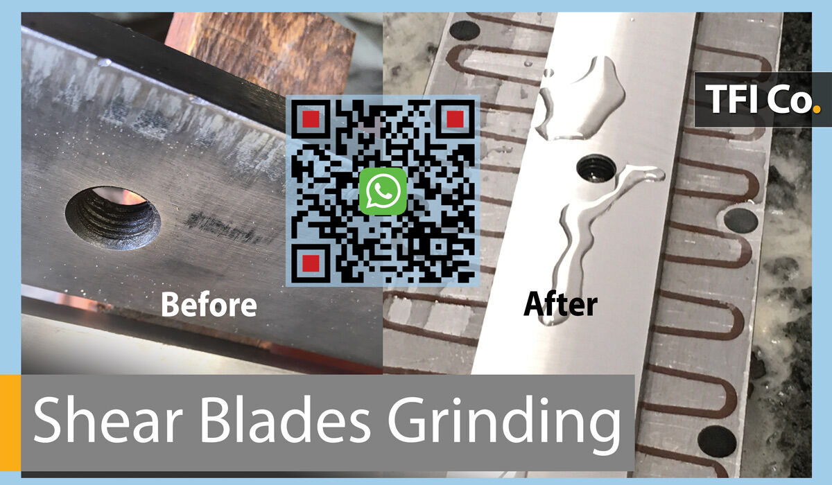 TFI Co. Shear Blades Grinding - Professional regrinding service for guillotine knives, compatible with Baykal, Amada, Haco, Bystronic, LVD Group, Durma, Accurl, Trumpf machines in UAE